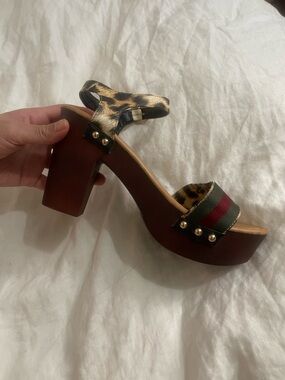 Madden Girl Leopard Platform Sandal with Green and Red Stripe